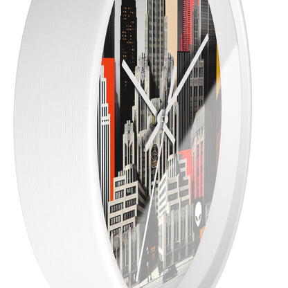 "A Contrast of Times: Classic Art Deco Skyscrapers and a Modern Cityscape" - The Alien Wall Clock Art Deco Style