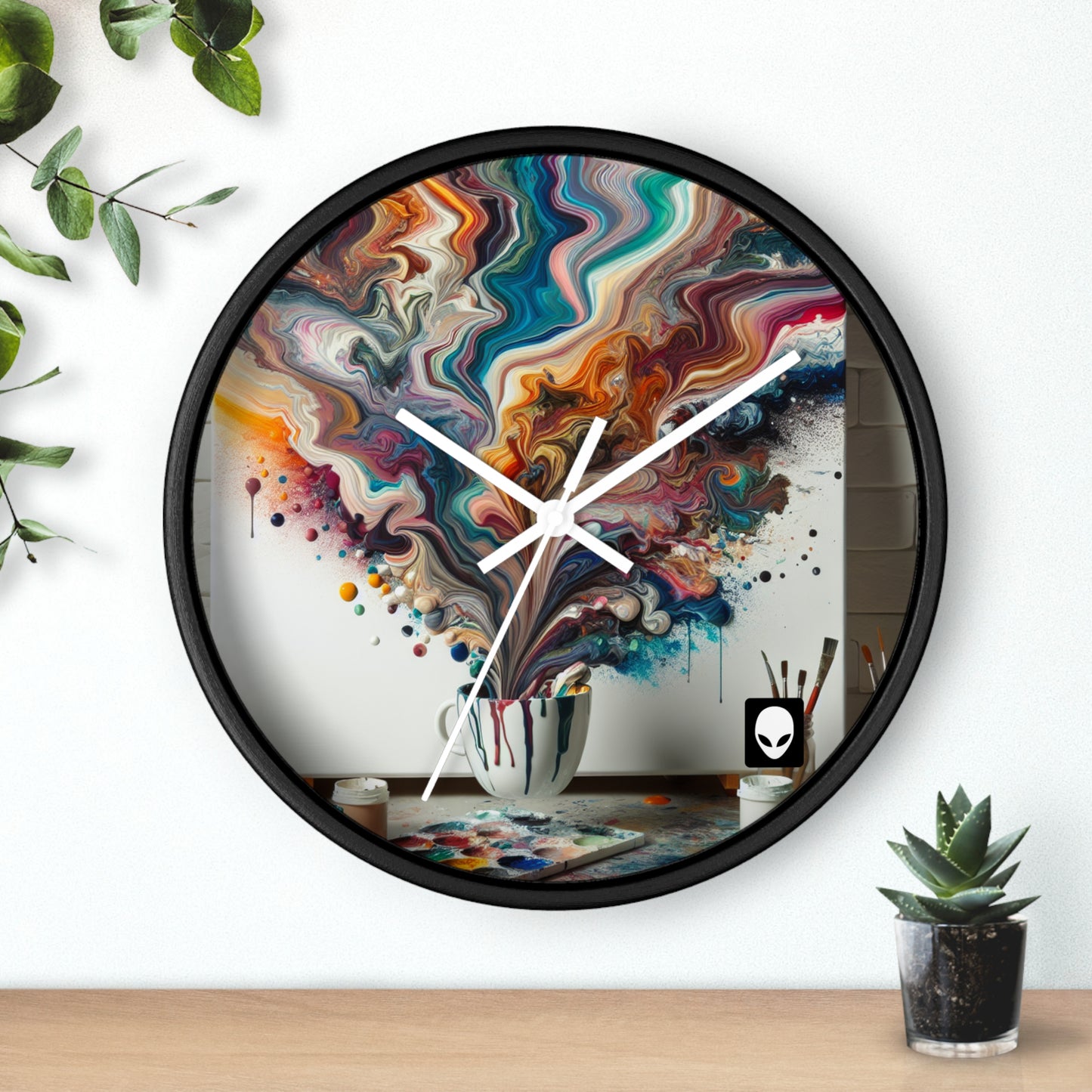 "Un paraíso de pintura vertida: arte de vertido de acrílico" - El reloj de pared alienígena Estilo de vertido de acrílico