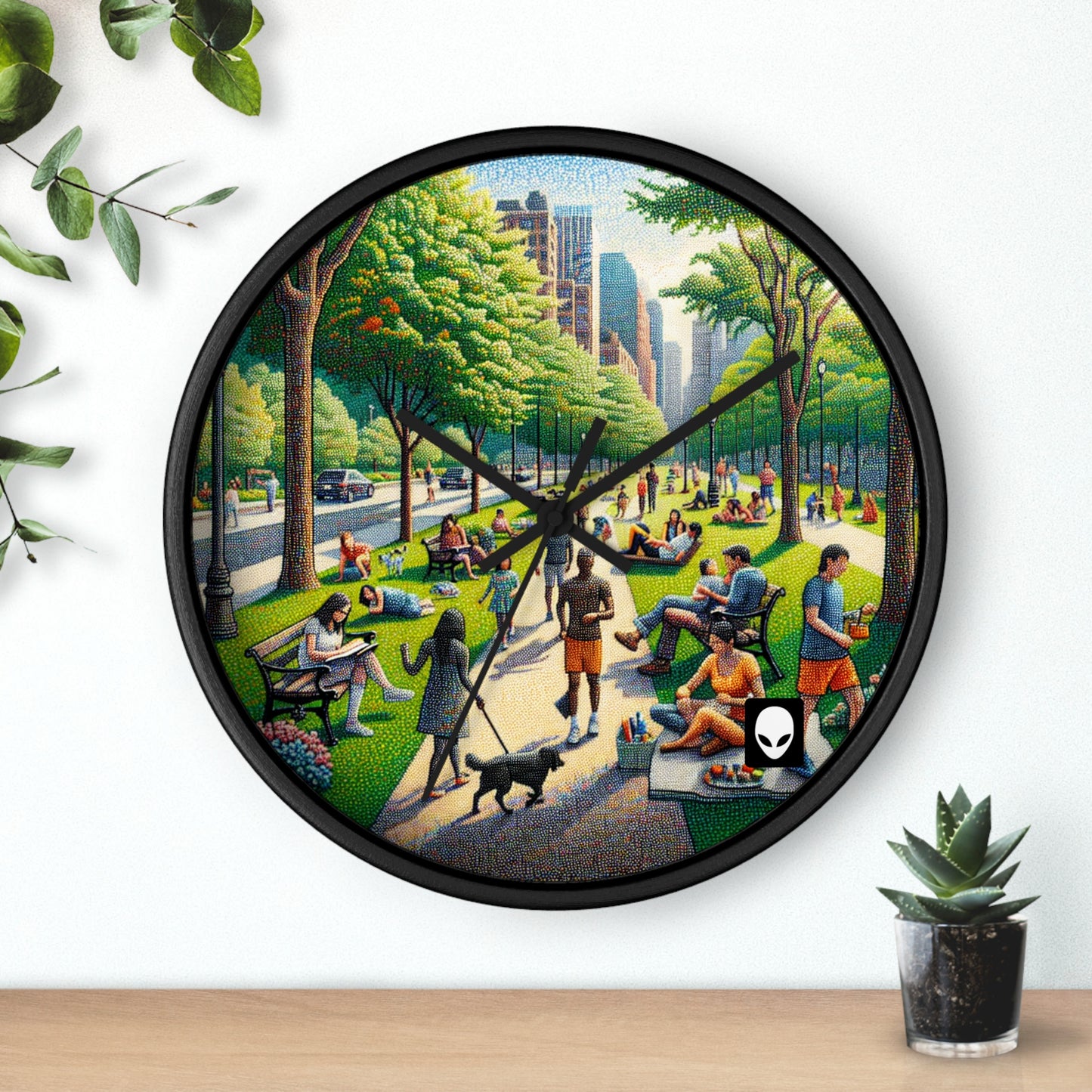 "Dotty Cityscape" - The Alien Wall Clock Pointillism Style