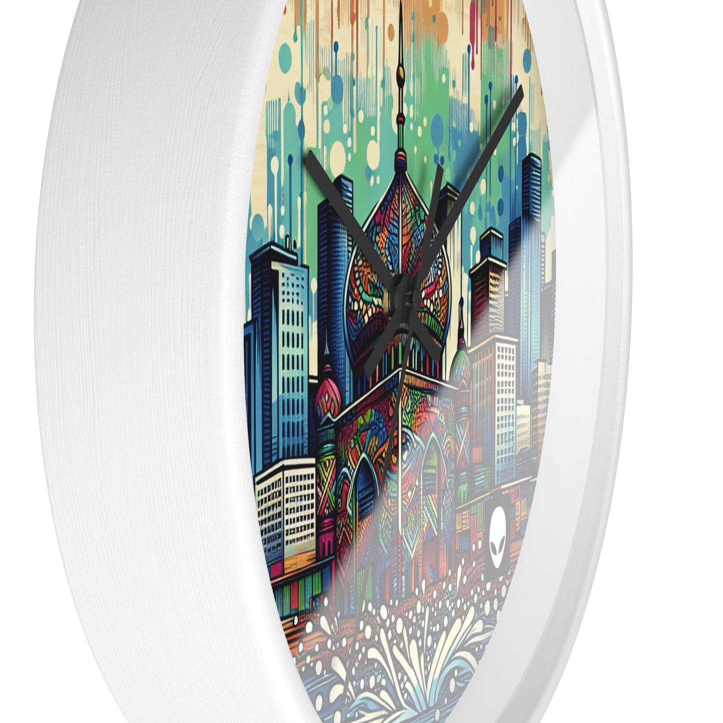 "Bright City: Ein Farbtupfer in der Skyline" - Die Alien Wanduhr im Street Art / Graffiti Style