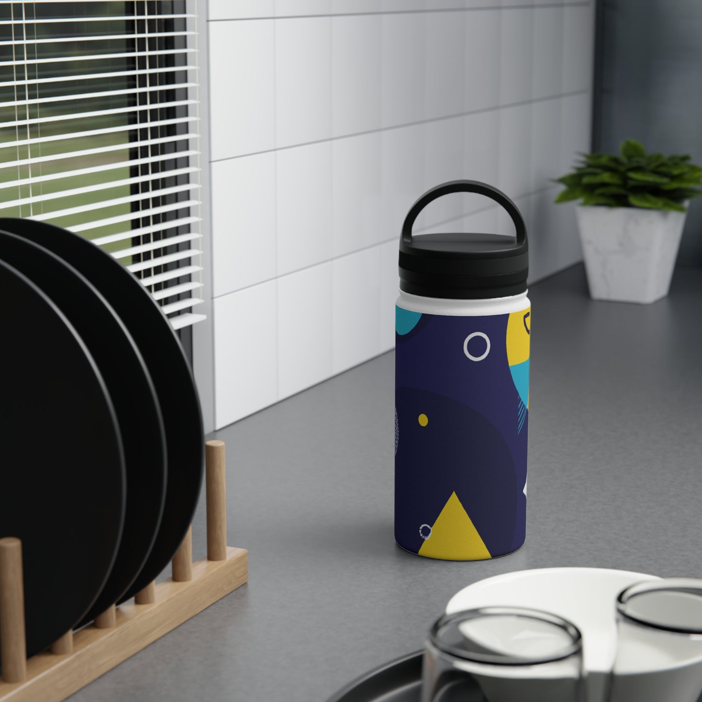 "Geometric Fusion: Bringing Your Vision to Colorful Life" - The Alien Stainless Steel Water Bottle, Handle Lid