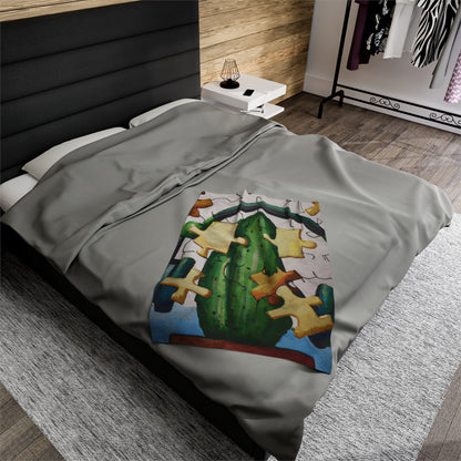 "Cactified Puzzle Time" - The Alien Velveteen Plush Blanket