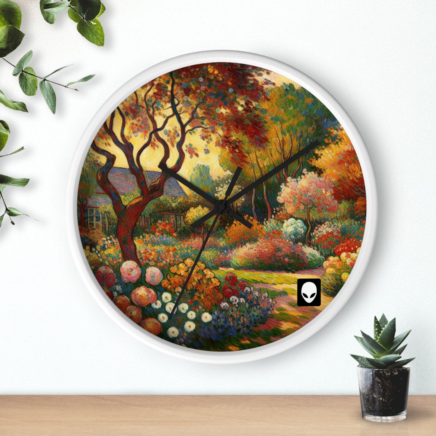 "Fauvist Garden Oasis" - Die Alien Wanduhr im Fauvismus Stil