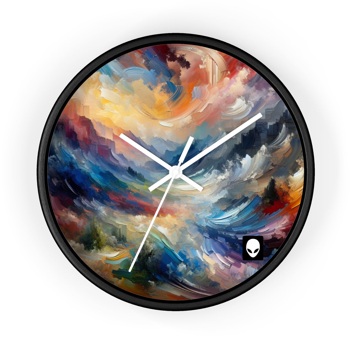 "Paisaje abstracto: exploración de profundidades emocionales a través del color y la textura" - El reloj de pared alienígena estilo expresionismo abstracto