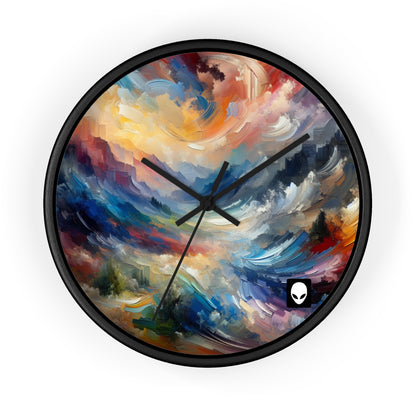 "Paisaje abstracto: exploración de profundidades emocionales a través del color y la textura" - El reloj de pared alienígena estilo expresionismo abstracto