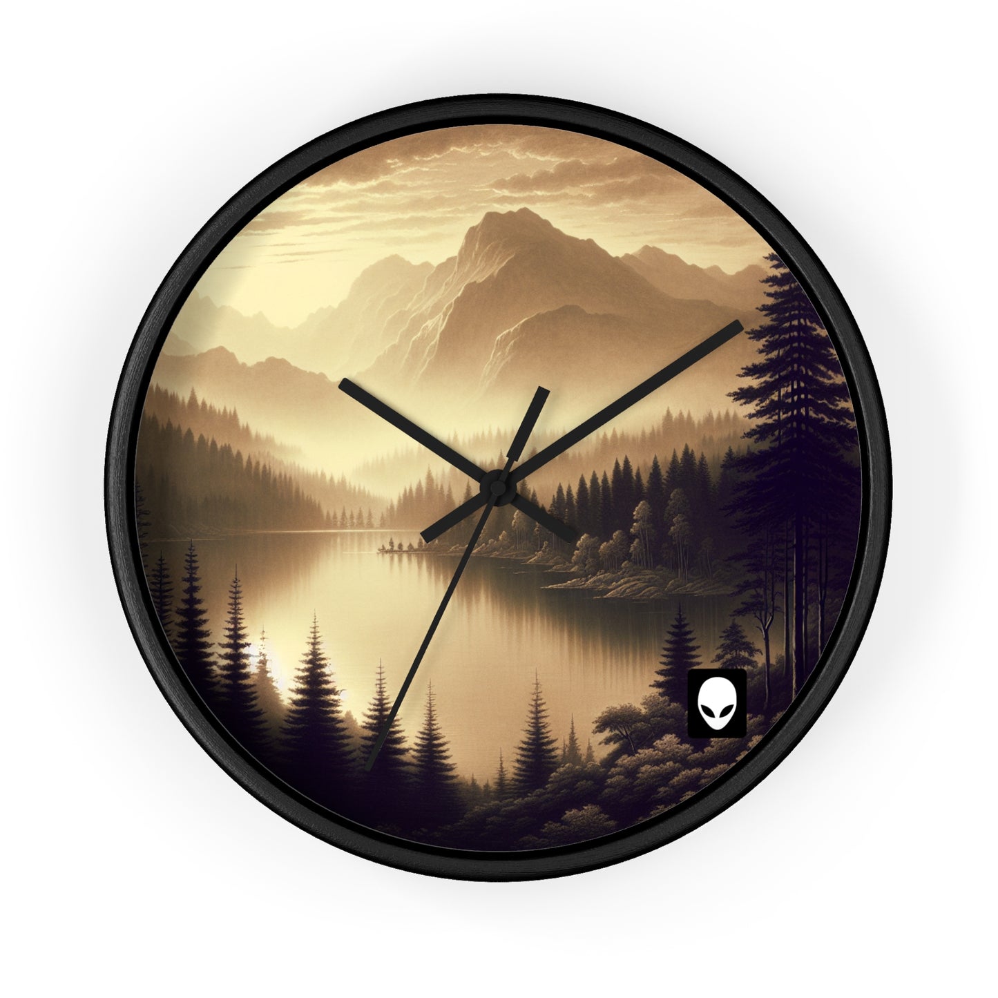 "Dawn at the Lake: A Foggy Mountain Morning" - The Alien Wall Clock Tonalism Style