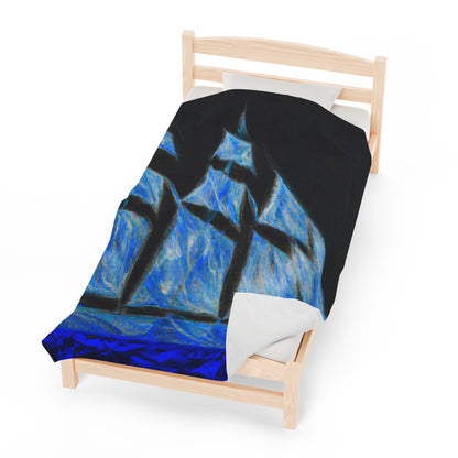 "El velero azul y las velas blancas: Una aventura de libertad en el mar" - The Alien Velveteen Plush Blanket