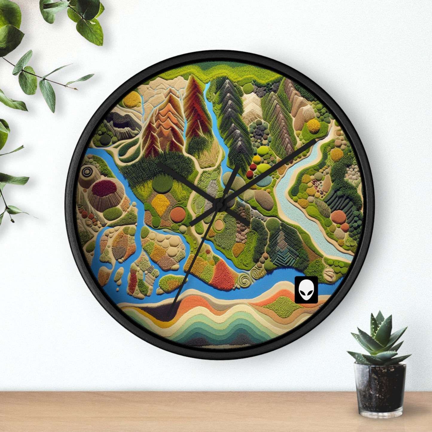 "Mapping Mother Nature: Crafting a Living Mural of Our Region". - The Alien Wall Clock Land Art Style