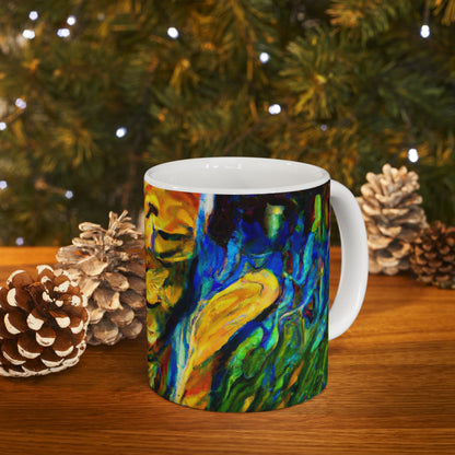 "A Cat Amongst the Celestial Tea Leaves" - The Alien Ceramic Mug 11 oz