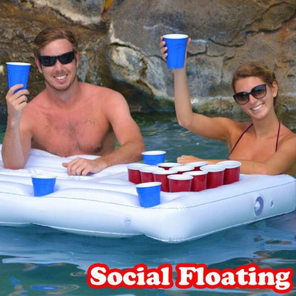 Colchón de aire para fiesta de agua, cubo de hielo, enfriador, portavasos, flotador inflable para mesa de Beer Pong y piscina