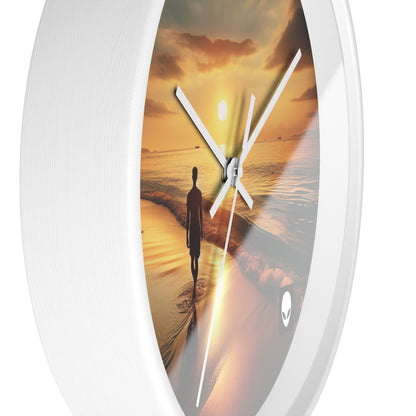 "A Stroll Along the Beach at Sunset" - The Alien Wall Clock Photorealism Style