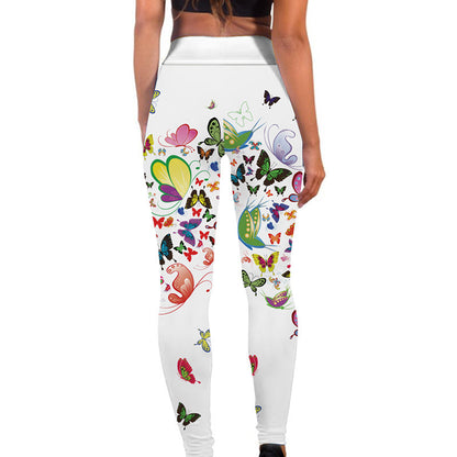 Leggings estampados de mariposas florales Pantalones de yoga delgados de cintura alta Leggings