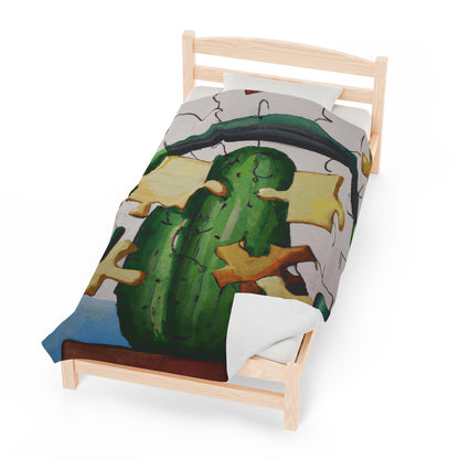 "Cactified Puzzle Time" - The Alien Velveteen Plush Blanket