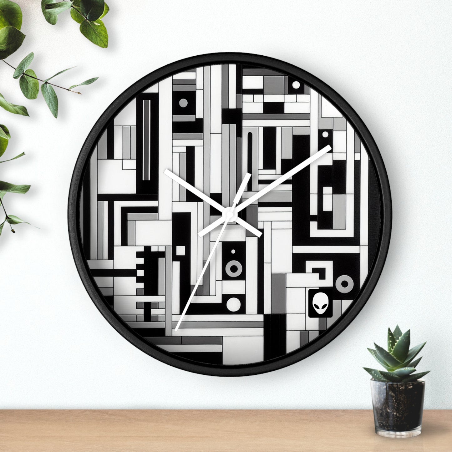 "De Stijl in Black and White" - The Alien Wall Clock De Stijl Style