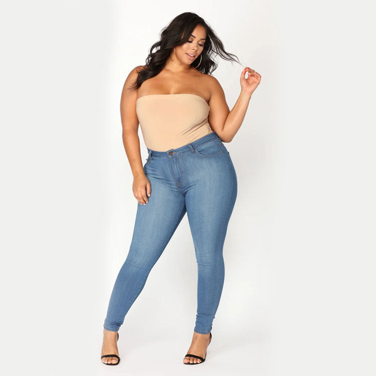 Plus Size New Fashion High Elastic Denim Skinny Pants Women