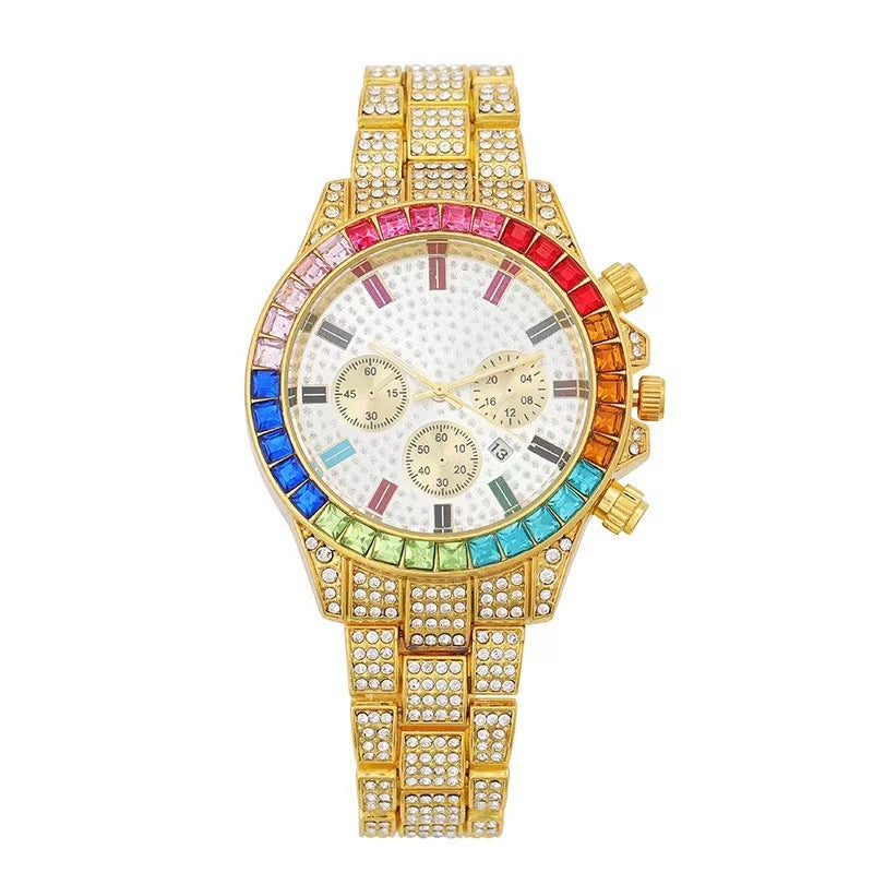 Reloj de pulsera con calendario único y diamantes de acero para mujer