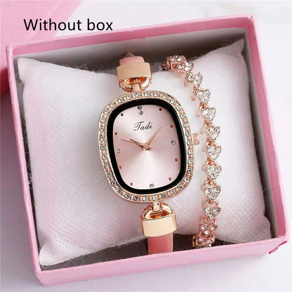 Reloj de pulsera para mujer, traje de dos piezas, reloj de cuarzo para mujer, reloj de moda con cinturón fino y diamantes de imitación