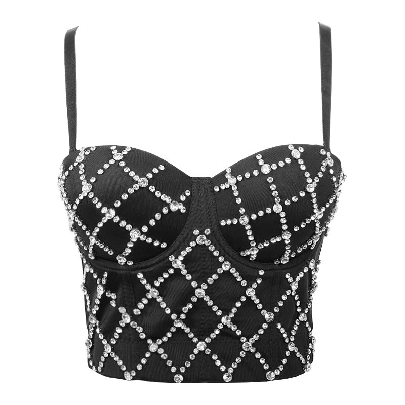 Stage Padded Strap Vest Women Outer Wear Sexy Top Sexy Off The Shoulder Tide Beaded Performance Wear