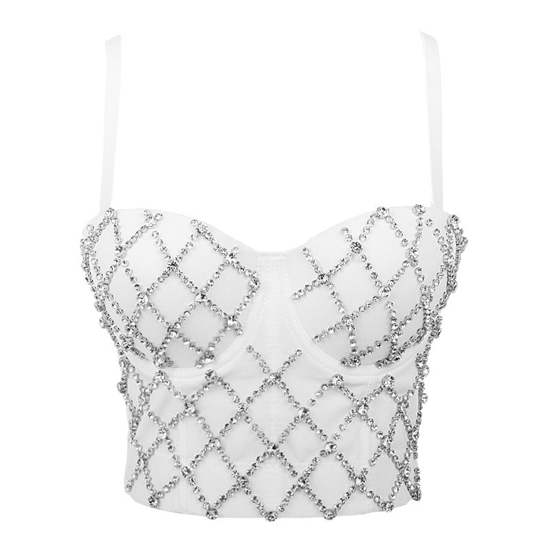 Stage Padded Strap Vest Women Outer Wear Sexy Top Sexy Off The Shoulder Tide Beaded Performance Wear