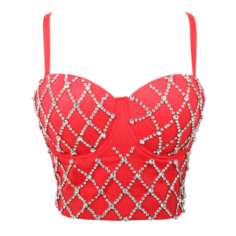 Stage Padded Strap Vest Women Outer Wear Sexy Top Sexy Off The Shoulder Tide Beaded Performance Wear