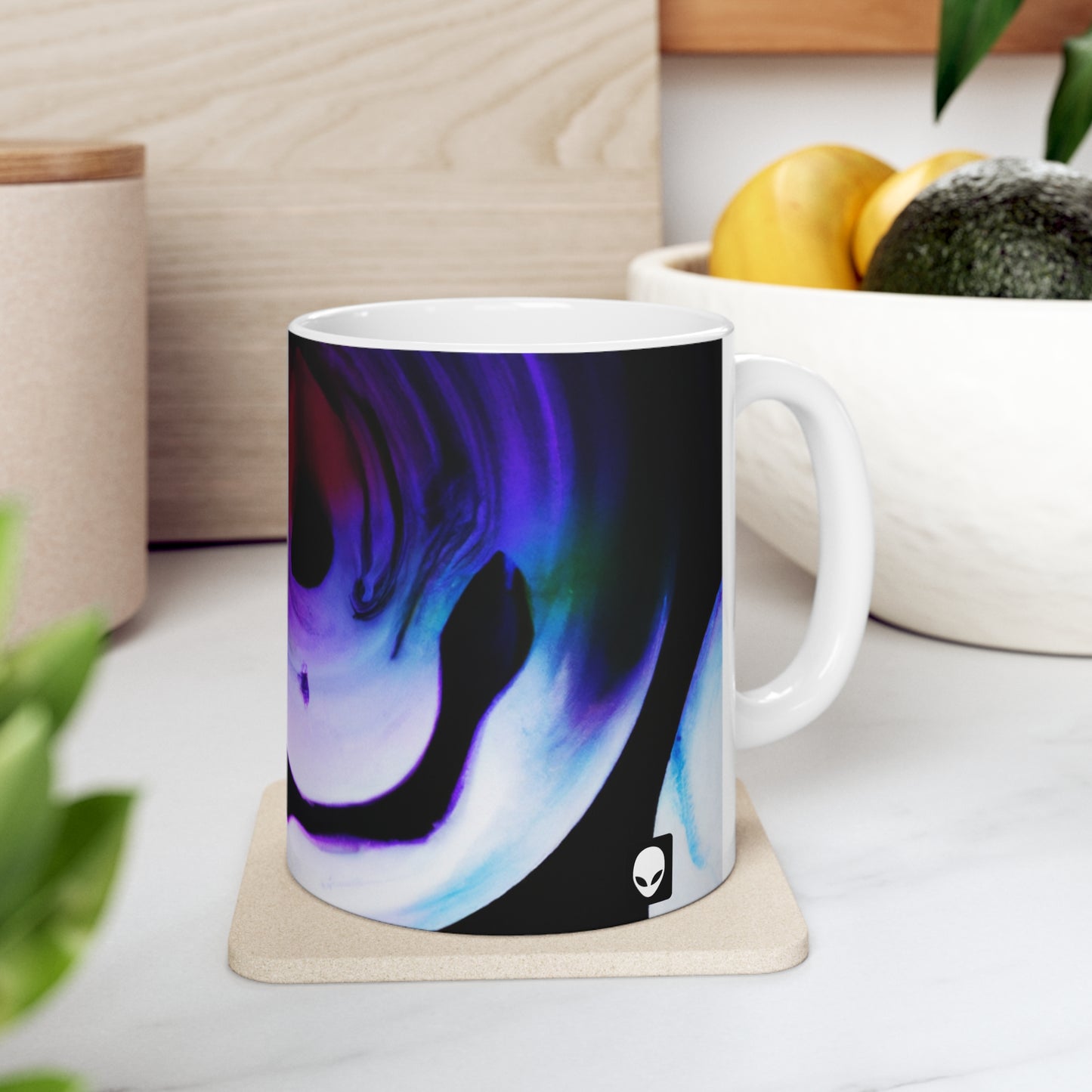 "Explorando los contrastes: una danza colorida de luminancia y aberración cromática" - Taza de cerámica The Alien de 11 oz