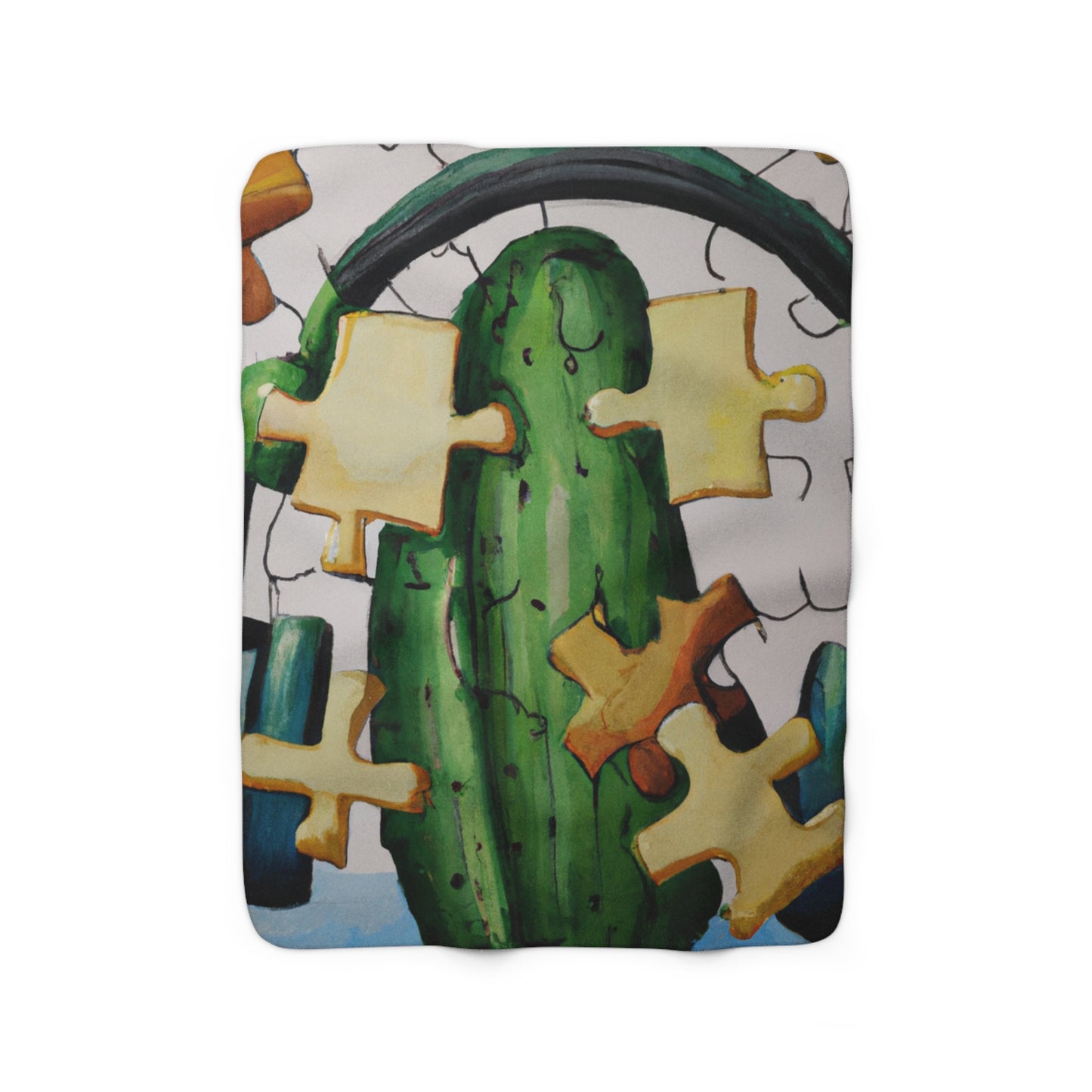 "Cactified Puzzle Time" - The Alien Sherpa Fleece Blanket