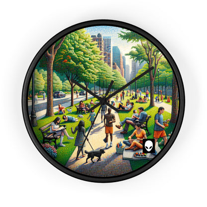 „Dotty Cityscape“ – Die Alien-Wanduhr im Pointillismus-Stil