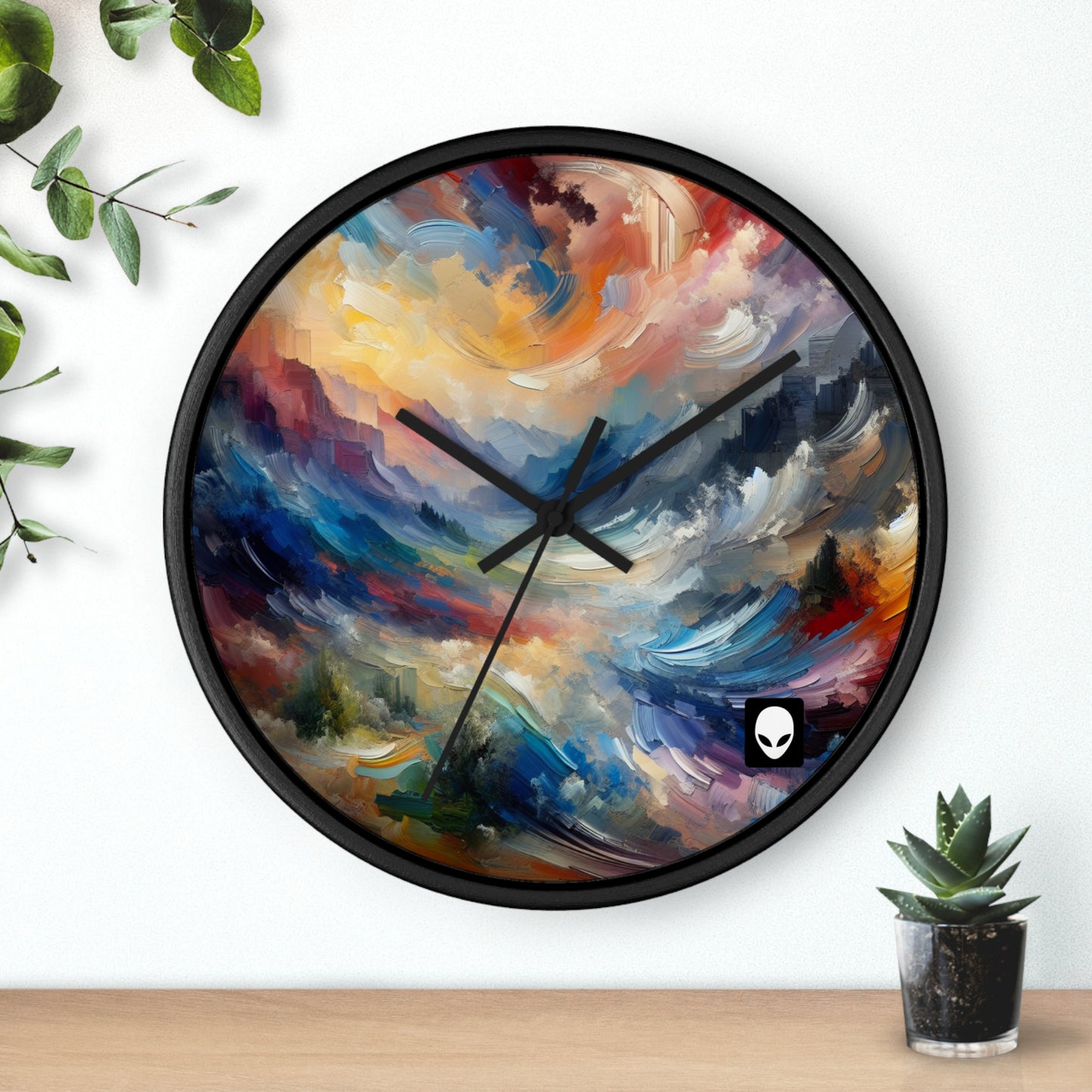 "Paisaje abstracto: exploración de profundidades emocionales a través del color y la textura" - El reloj de pared alienígena estilo expresionismo abstracto