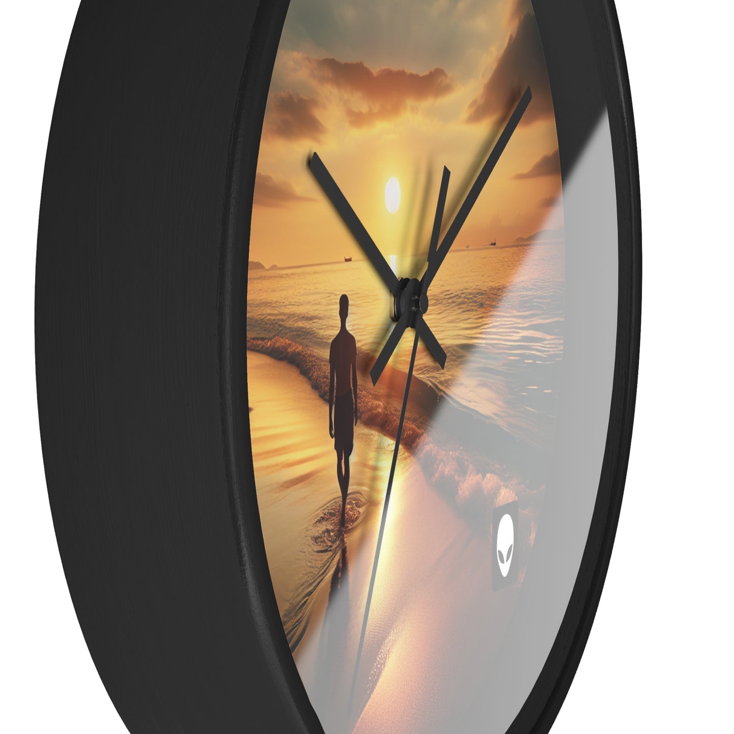 "A Stroll Along the Beach at Sunset" - The Alien Wall Clock Photorealism Style