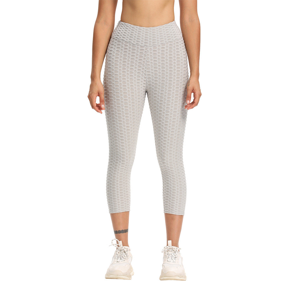 Pantalones de yoga de talle alto recortados para mujer Leggings de levantamiento de glúteos y caderas con burbujas