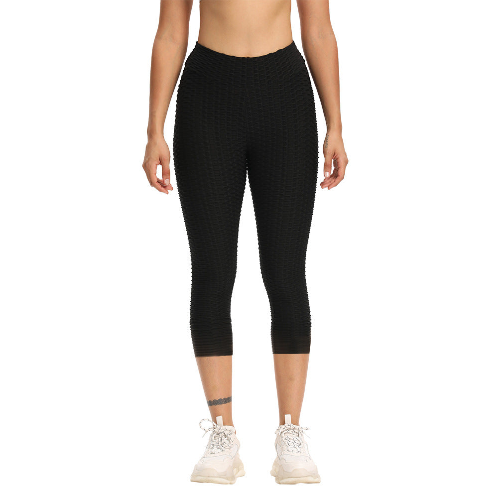 Kurze, hoch taillierte Yogahose für Damen, Bubble Hip Butt Lifting-Leggings