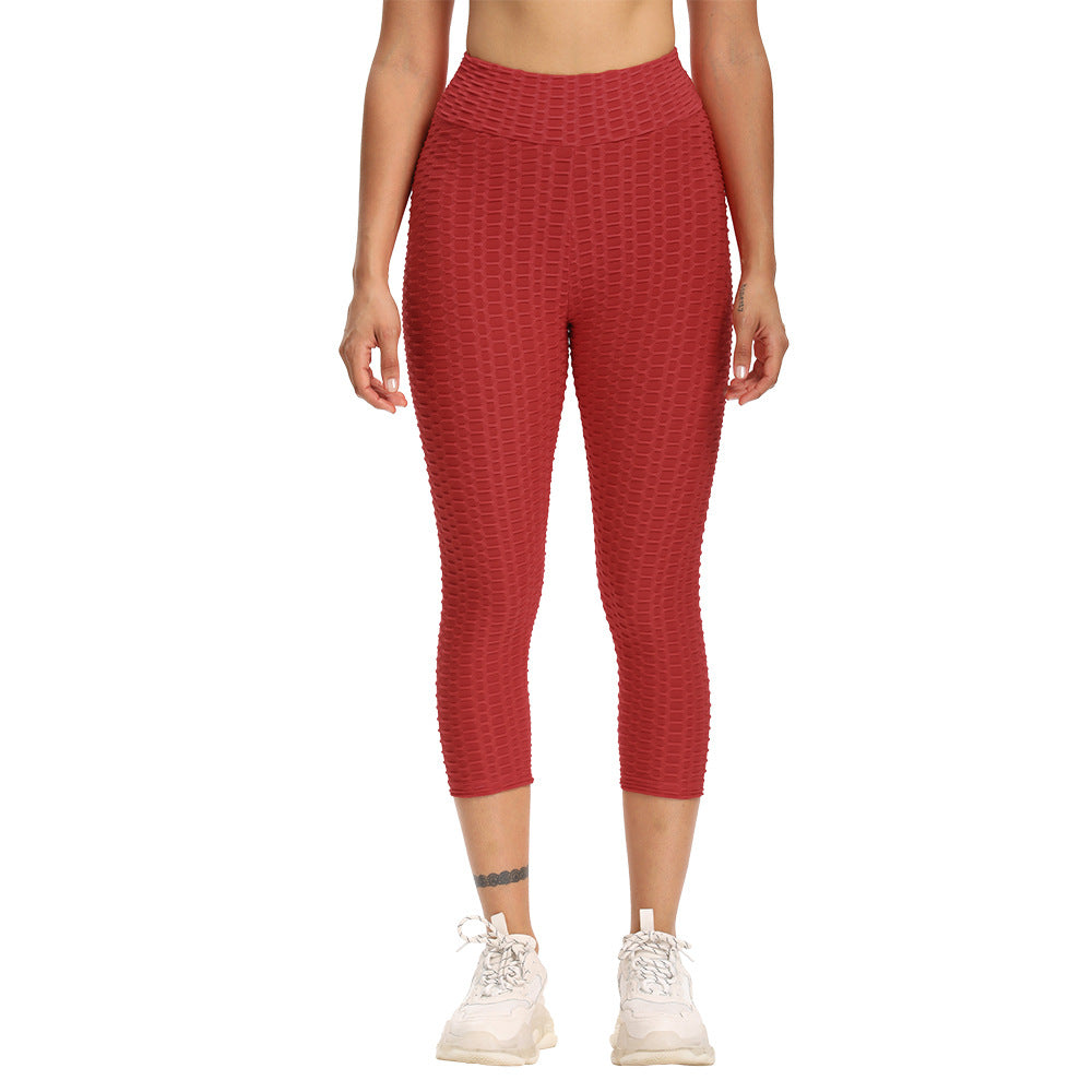 Kurze, hoch taillierte Yogahose für Damen, Bubble Hip Butt Lifting-Leggings