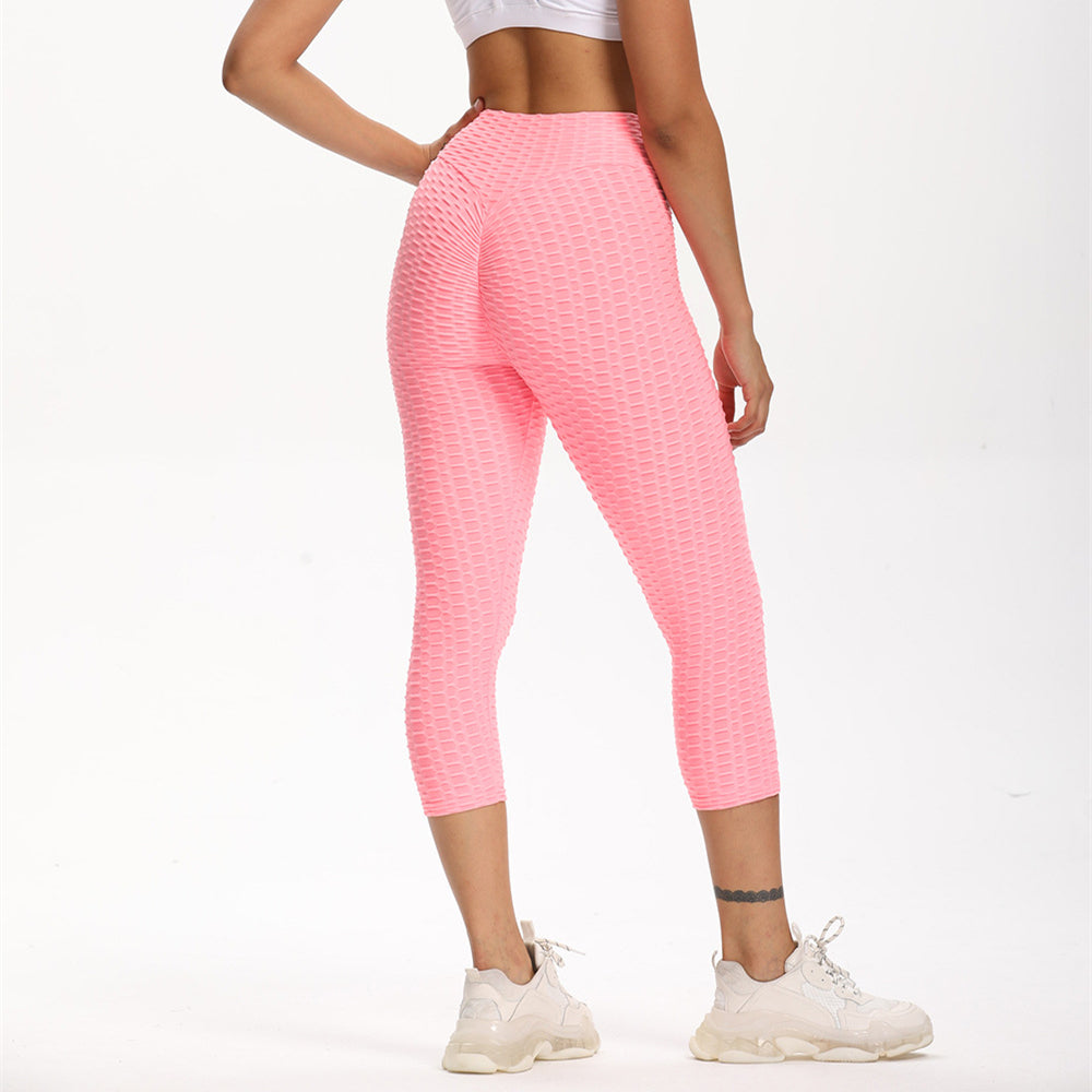 Kurze, hoch taillierte Yogahose für Damen, Bubble Hip Butt Lifting-Leggings