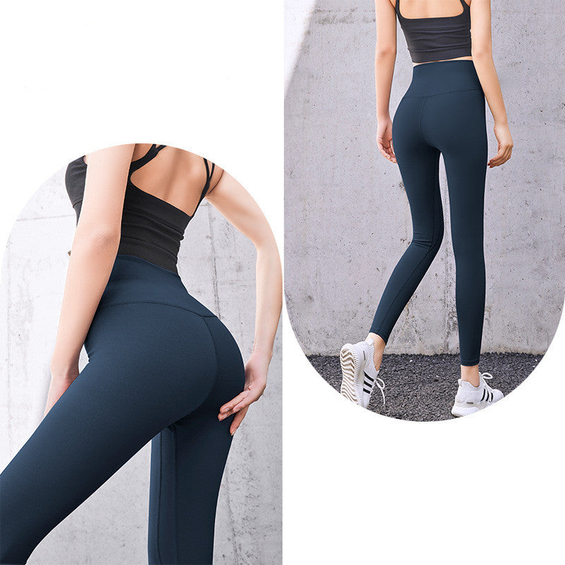 Enge, pfirsichfarbene Hüft-Leggings mit hoher Taille und Fitnesshose