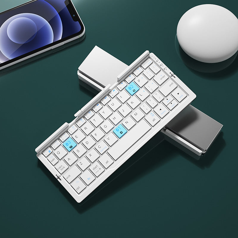 Mini faltbare Bluetooth-Tastatur, kabellose Tastatur, unterstützt 3 Geräte mit Ständer, wiederaufladbare faltbare Tastatur für Telefon, Tablet