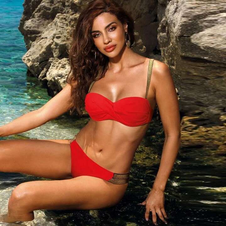 Conjuntos de Bikini de Color sólido, traje de baño Sexy de cintura media, Bandeau, Bikinis con copa, traje de baño para mujer, trajes de baño para mujer, ropa de playa