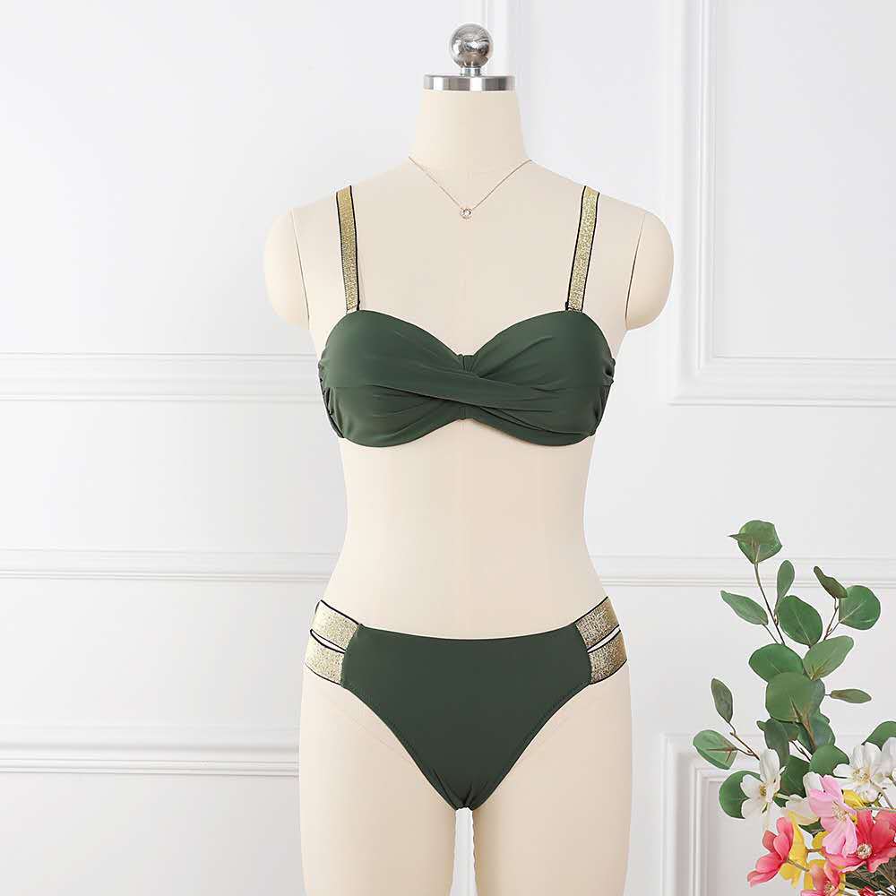 Bikini-Sets, einfarbig, Badeanzug, sexy, mittelhoher Taille, Bandeau-Cup-Bikini, Damen-Bademode, weibliche Badeanzüge, Strandbekleidung