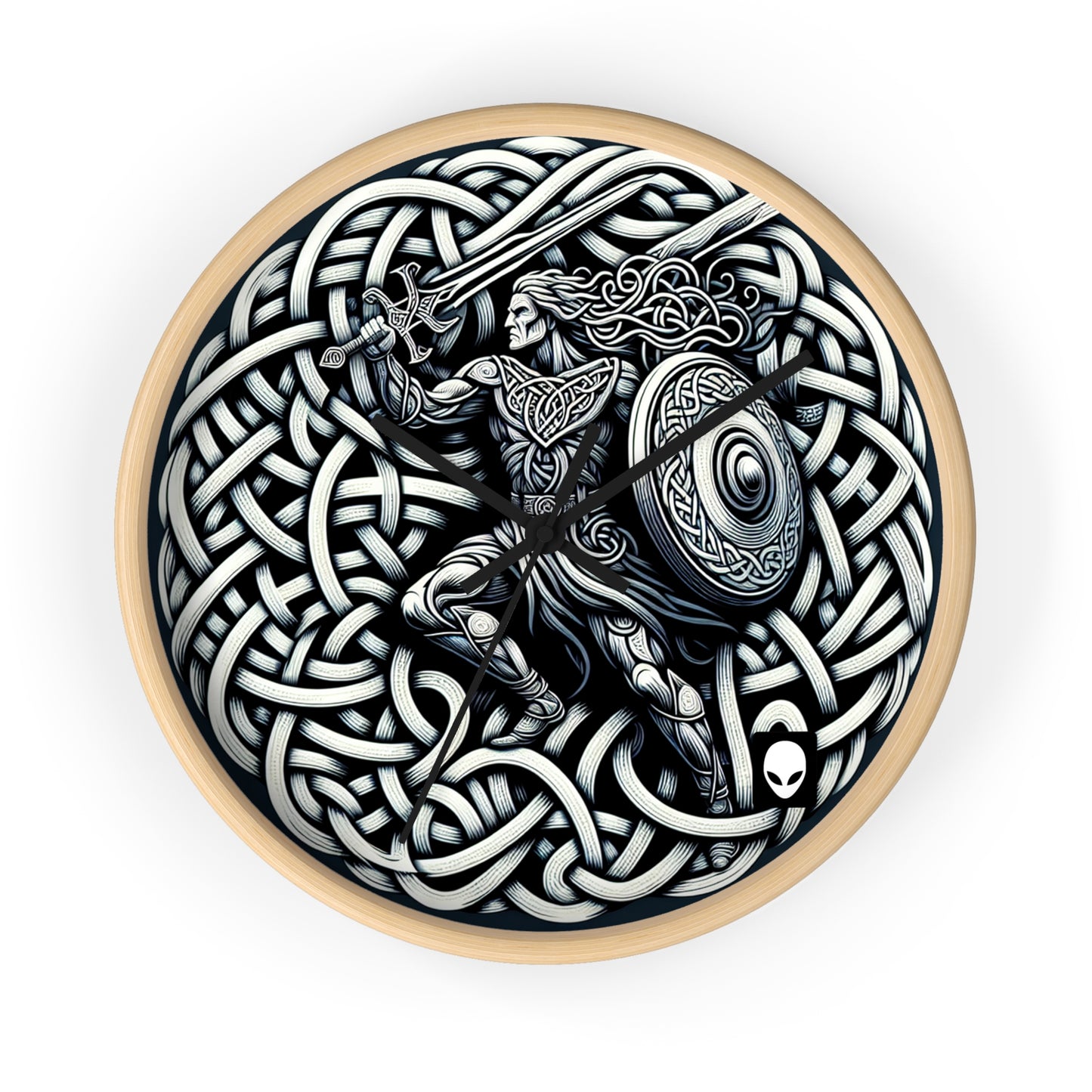 "Celtic Knight: Sword & Shield in Ancient Knots" - The Alien Wall Clock Celtic Art Style