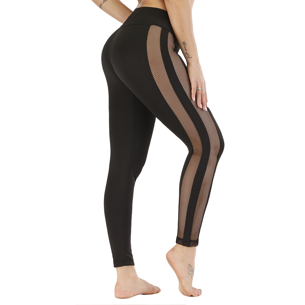 Pantalones de yoga para mujer con panel lateral de malla con agujeros grandes