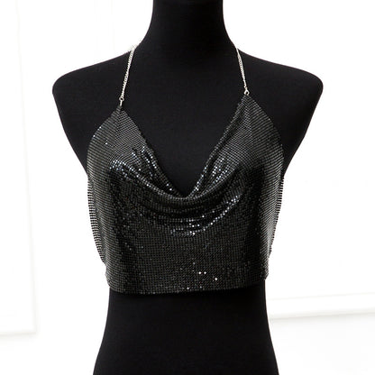 Women Clothing Metal Sequ Sling Party Nightclub Music Festival Sexy Sexy Metal Top Women