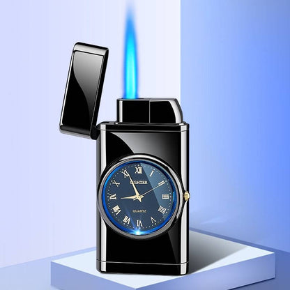 New Lighter With Electric Watch Rocker Arm Automatic Ignition Straight Blue Flame Lighter Creative Real Dial Inflatable Windproof Lighter Men's Watch Gift