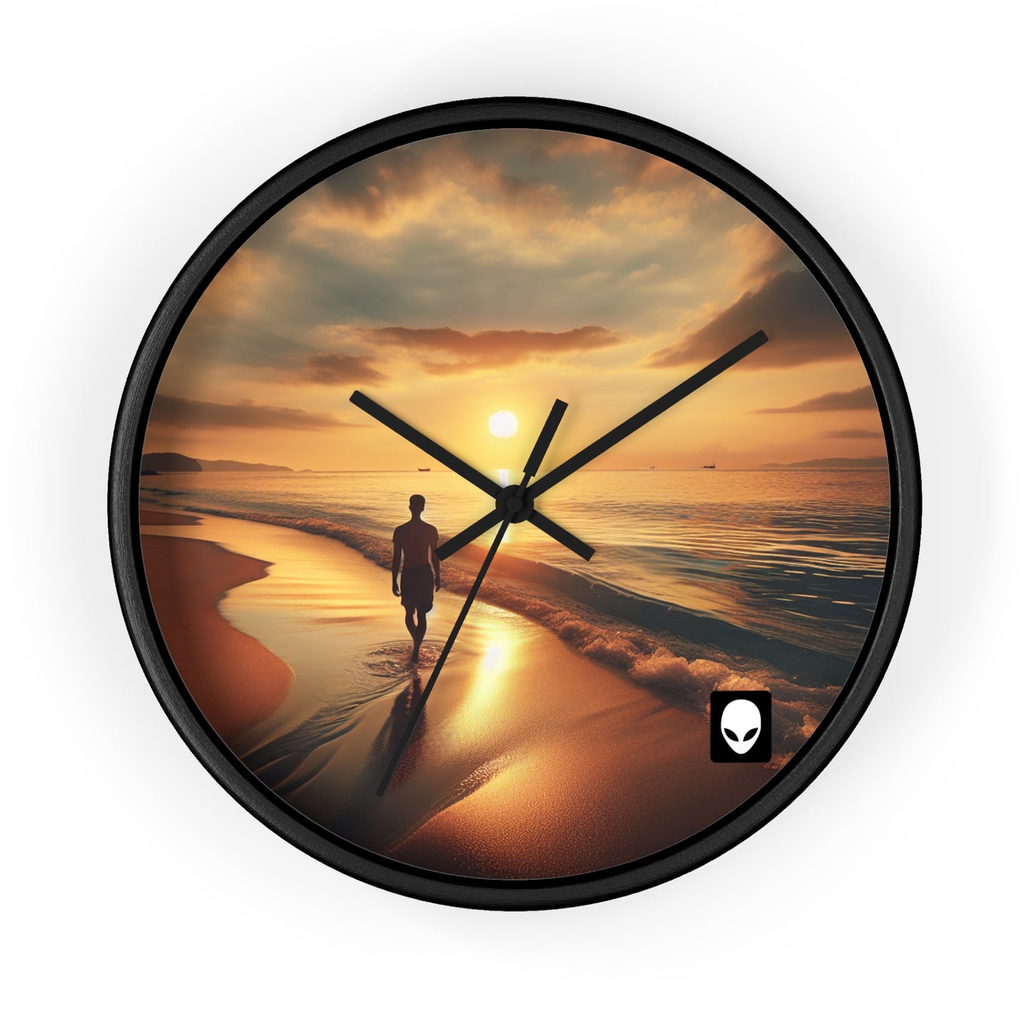 "Un paseo por la playa al atardecer" - El reloj de pared alienígena estilo fotorrealismo