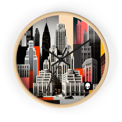 "A Contrast of Times: Classic Art Deco Skyscrapers and a Modern Cityscape" - The Alien Wall Clock Art Deco Style