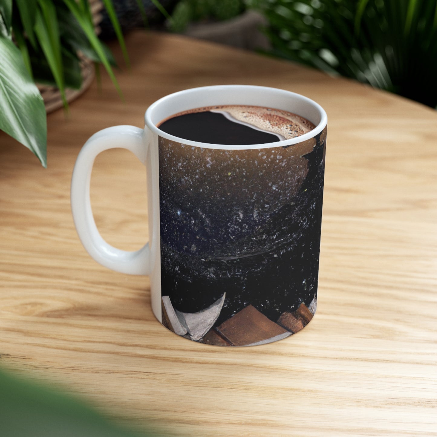 "Una historia de arte narrativo: una obra maestra de técnicas mixtas" - Taza de cerámica The Alien de 11 oz