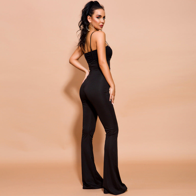 Sexy Jumpsuit mit hoher Taille und schmalen Ärmeln und Hosenträgern für Damen