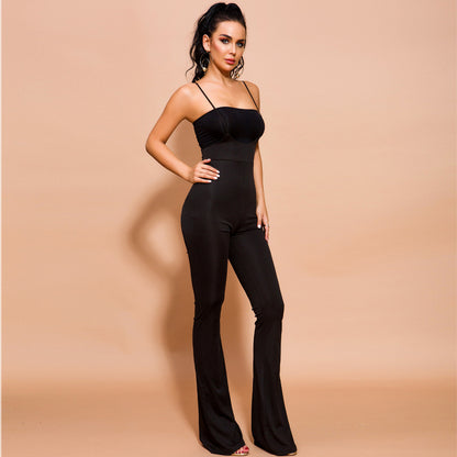 Sexy Jumpsuit mit hoher Taille und schmalen Ärmeln und Hosenträgern für Damen