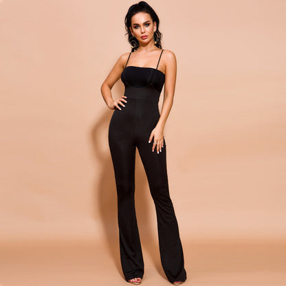 Sexy Jumpsuit mit hoher Taille und schmalen Ärmeln und Hosenträgern für Damen