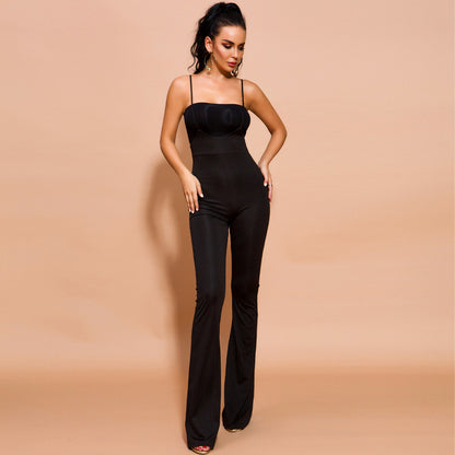 Sexy High Waist Slim Sleeveless Suspender Trousers Jumpsuit for Women