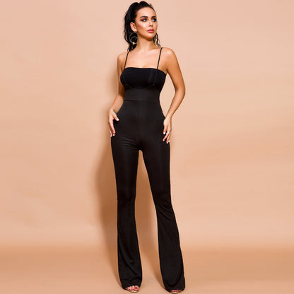 Sexy Jumpsuit mit hoher Taille und schmalen Ärmeln und Hosenträgern für Damen