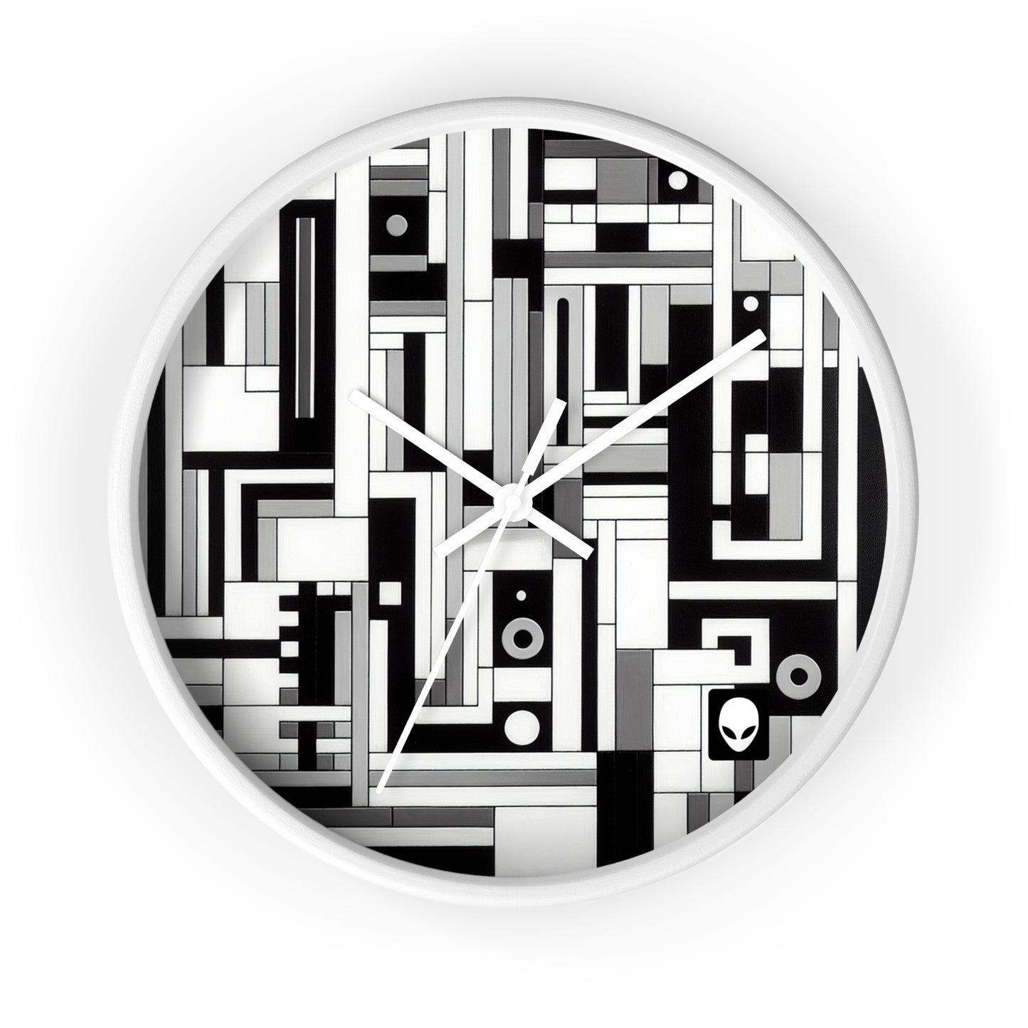 "De Stijl in Black and White" - The Alien Wall Clock De Stijl Style